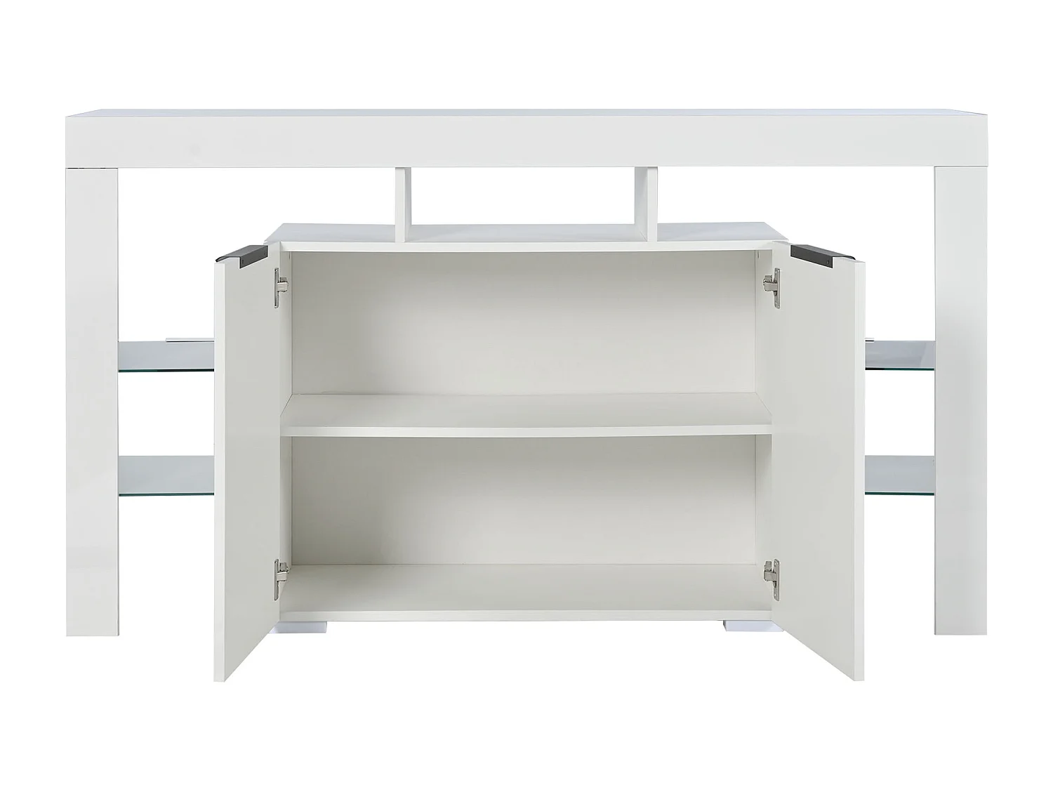 LED eetkamer dressoir met 2 deuren, 4 glazen planken en open opbergruimte - hout - wit (140x40x80 cm)