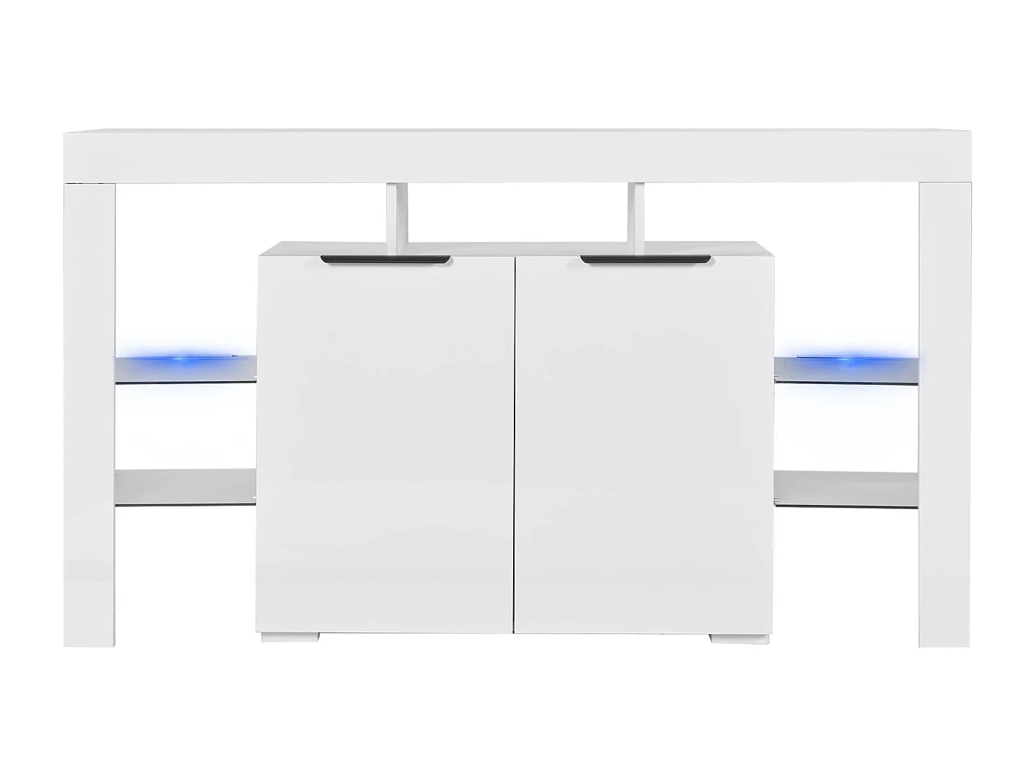 LED eetkamer dressoir met 2 deuren, 4 glazen planken en open opbergruimte - hout - wit (140x40x80 cm)