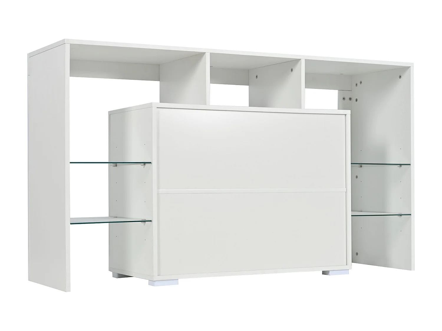 LED eetkamer dressoir met 2 deuren, 4 glazen planken en open opbergruimte - hout - wit (140x40x80 cm)