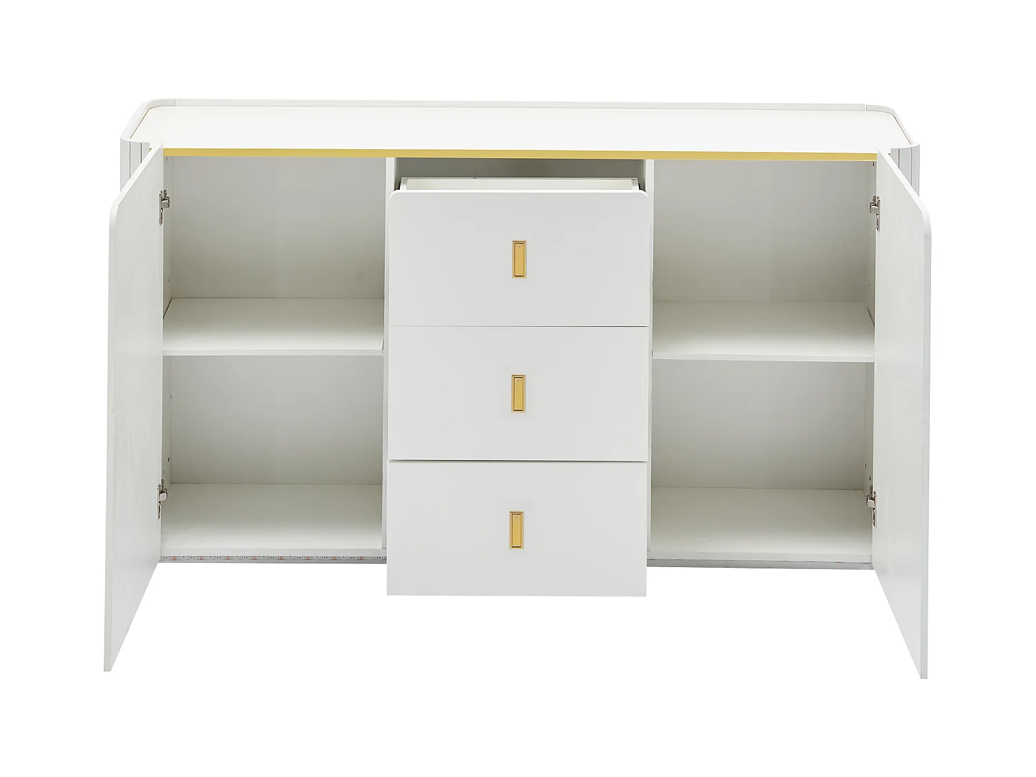 Buffet 150.5x35x80 cm LED avec 2 portes 3 tiroirs - meuble de rangement - bois - blanc
