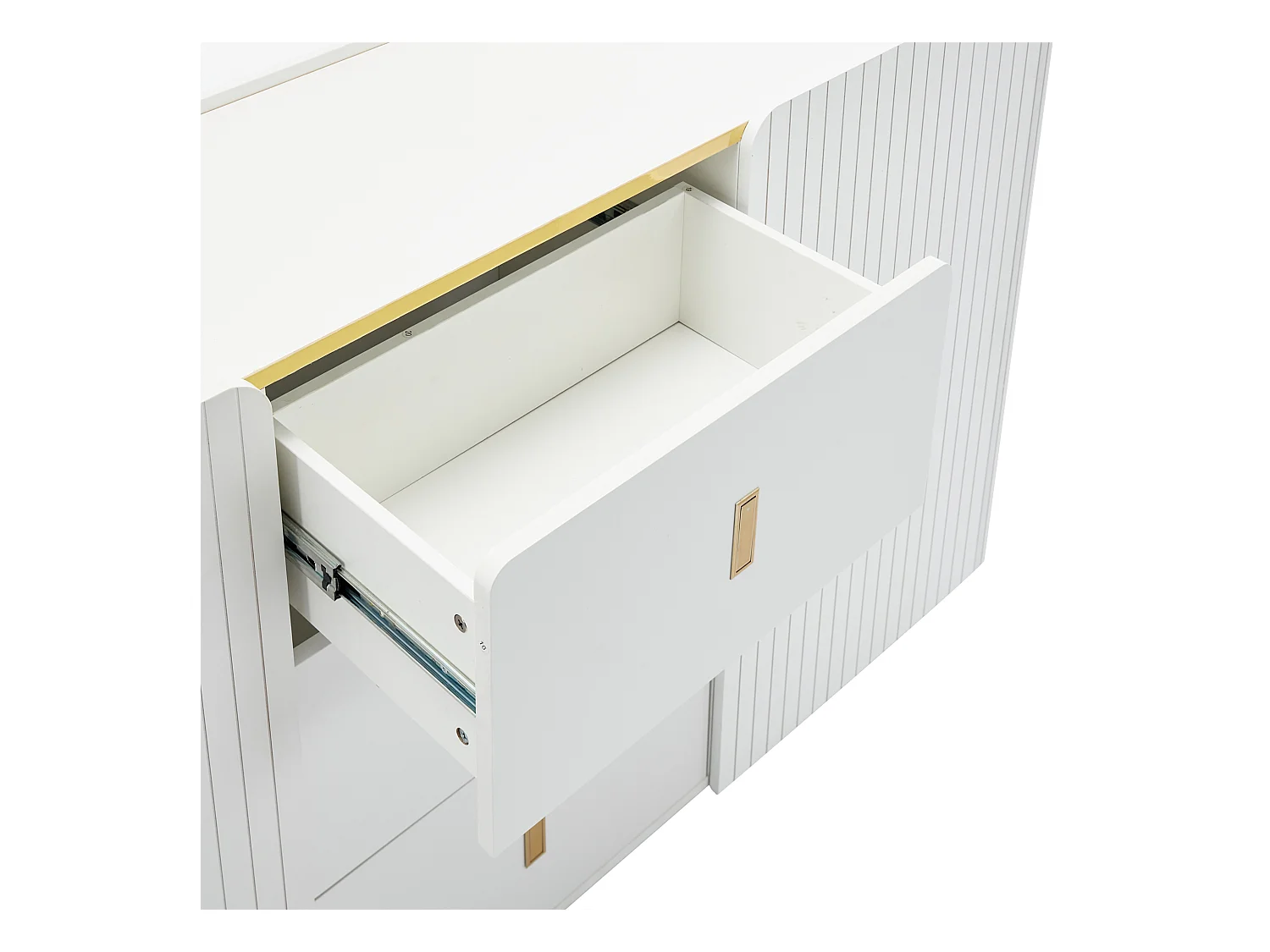 Buffet 150.5x35x80 cm LED avec 2 portes 3 tiroirs - meuble de rangement - bois - blanc