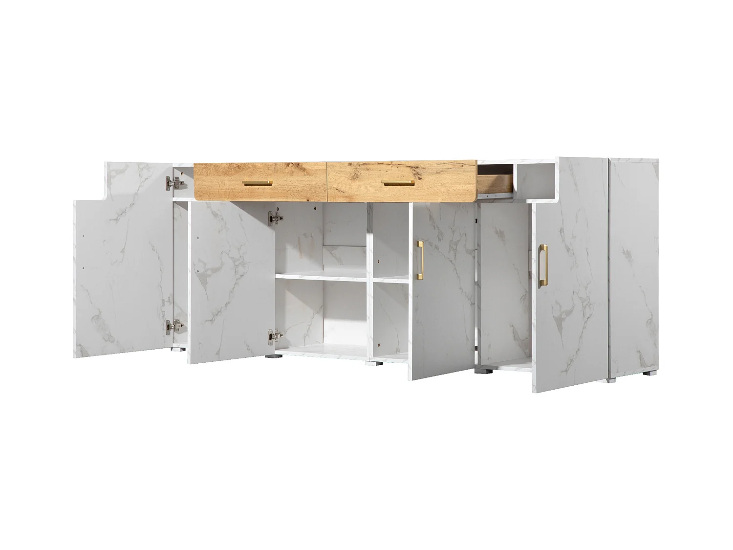 Buffet 208x39.5x80 cm avec 4 portes 2 tiroirs - meuble de rangement - bois - blanc