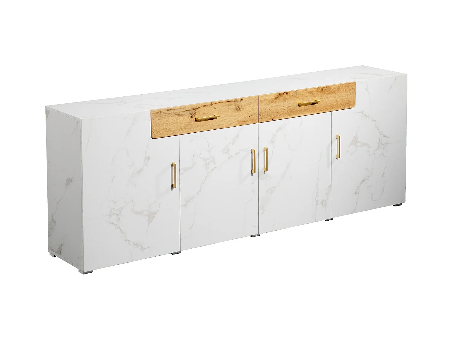 Buffet 208x39.5x80 cm avec 4 portes 2 tiroirs - meuble de rangement - bois - blanc