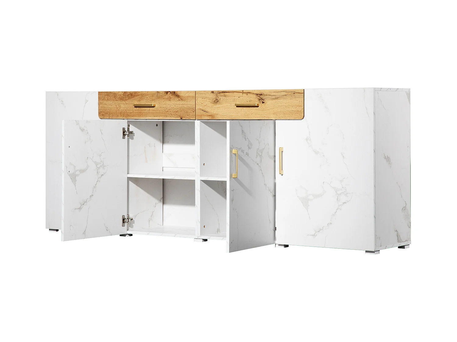 Buffet 208x39.5x80 cm avec 4 portes 2 tiroirs - meuble de rangement - bois - blanc