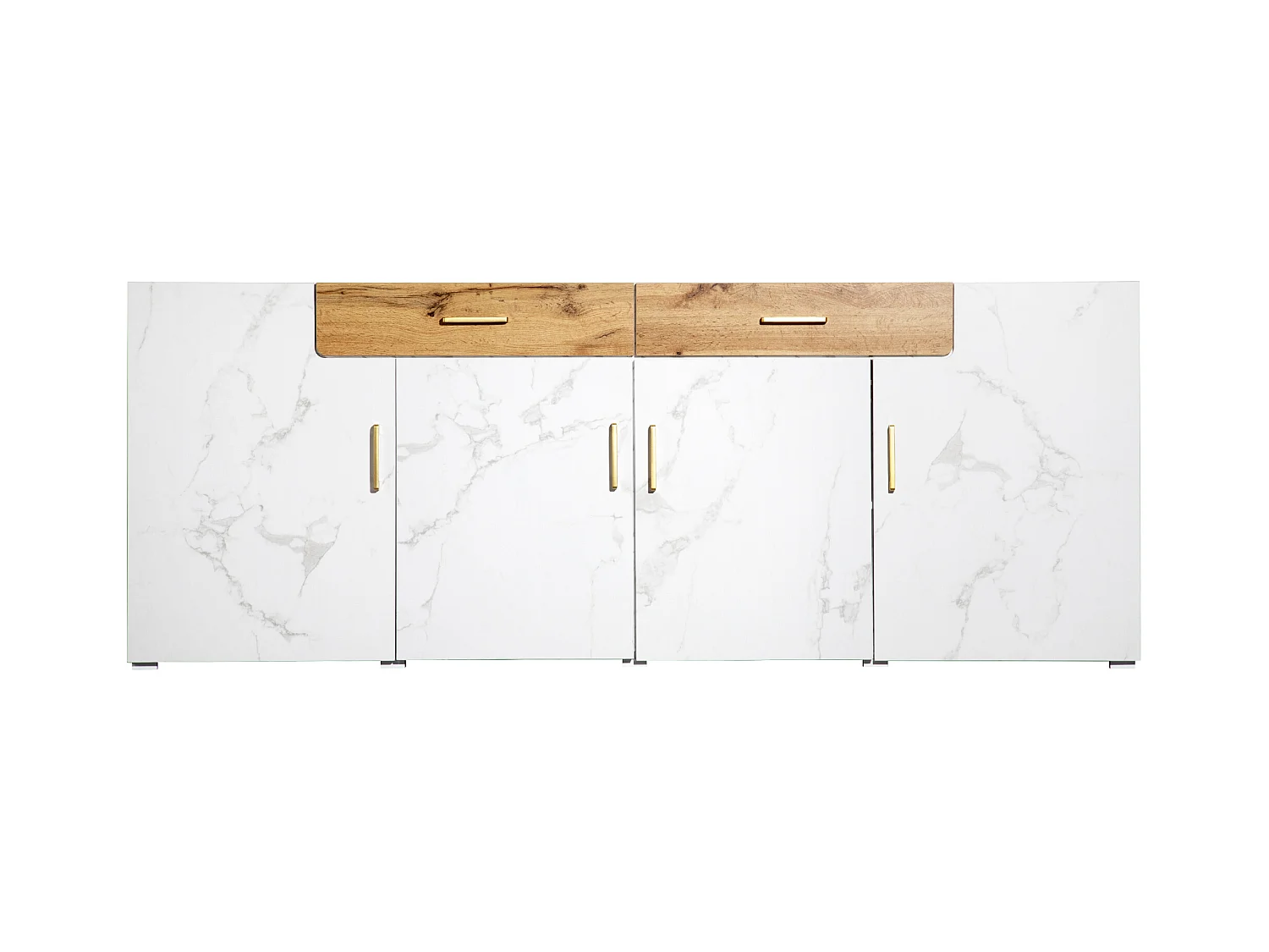 Buffet 208x39.5x80 cm avec 4 portes 2 tiroirs - meuble de rangement - bois - blanc