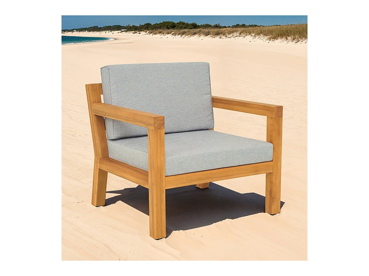 Fauteuil de jardin en bois FSC - coussins gris chiné - Palau