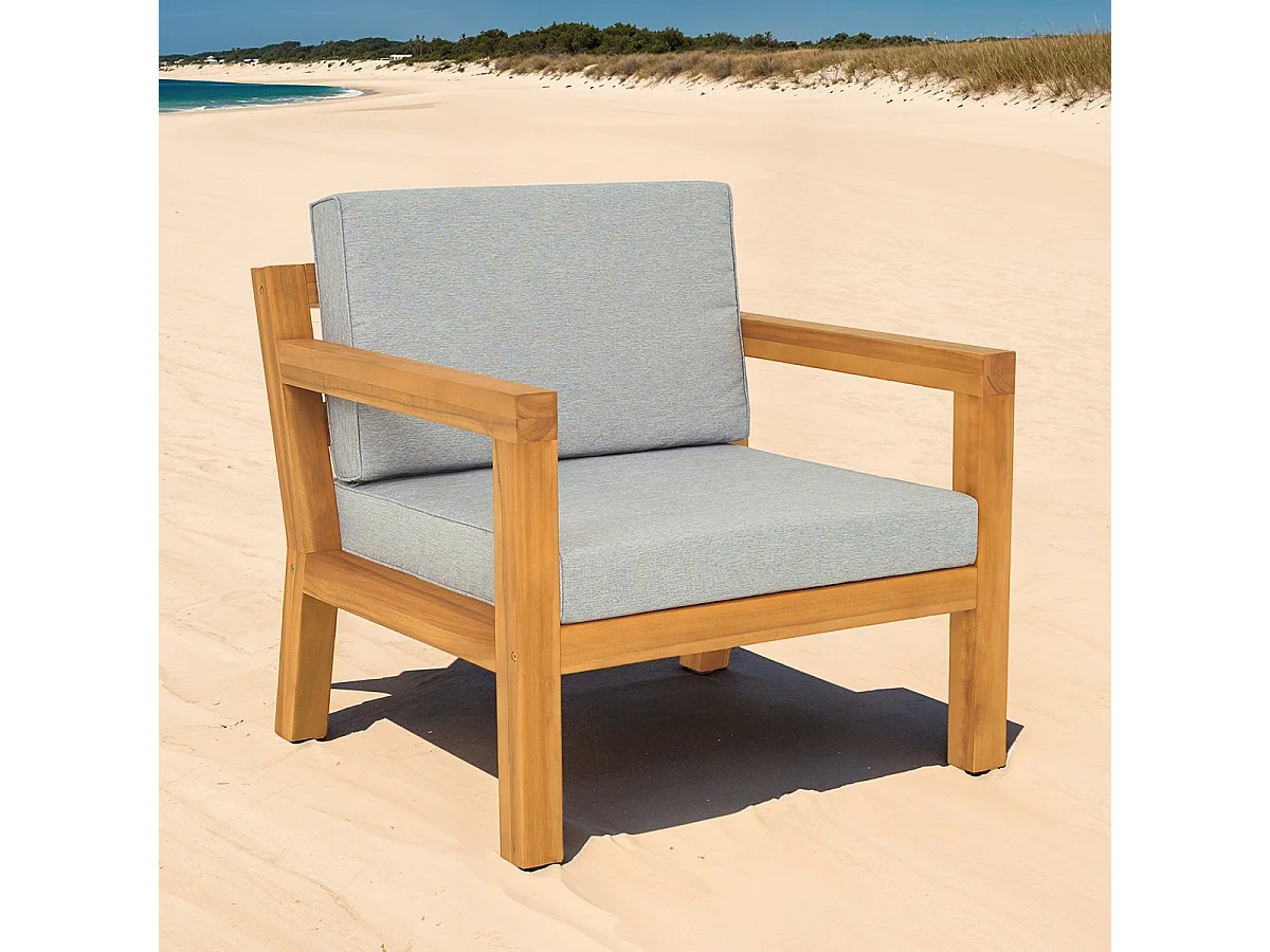 Fauteuil de jardin en bois FSC - coussins gris chiné - Palau