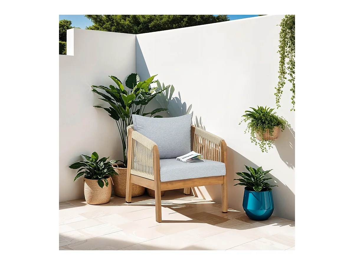 Lot de 2 fauteuils de jardin en bois FSC - coussins gris chiné - Symi