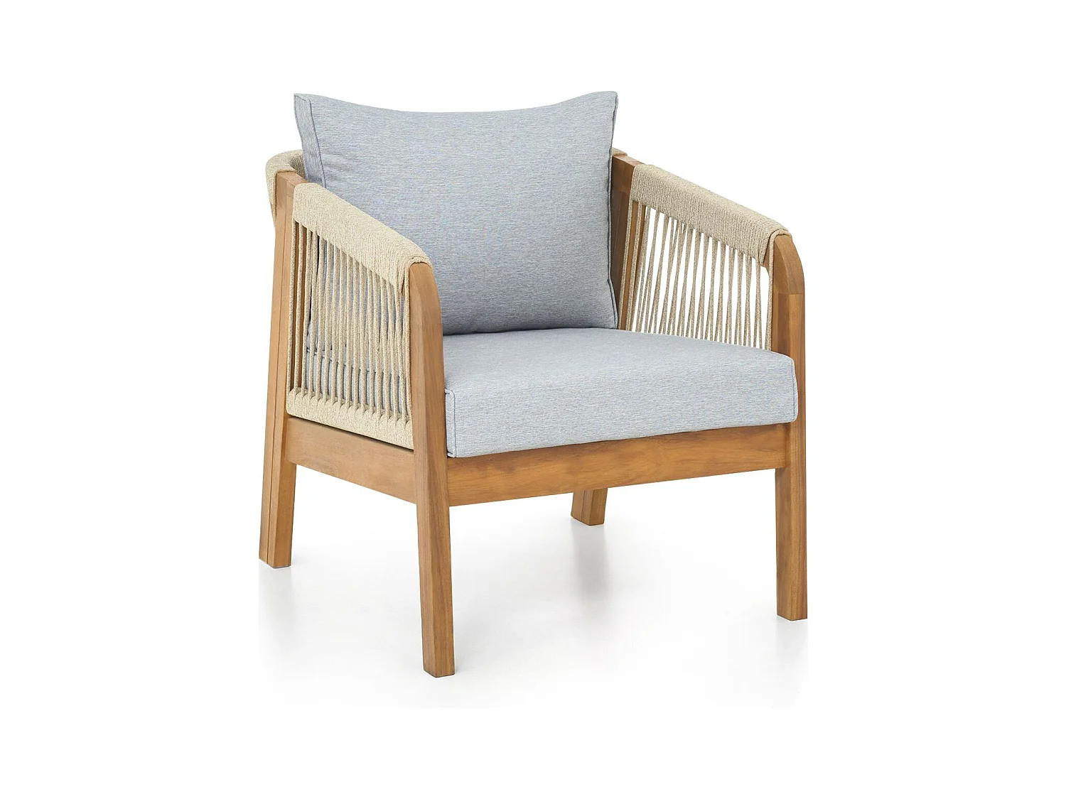 Lot de 2 fauteuils de jardin en bois FSC - coussins gris chiné - Symi