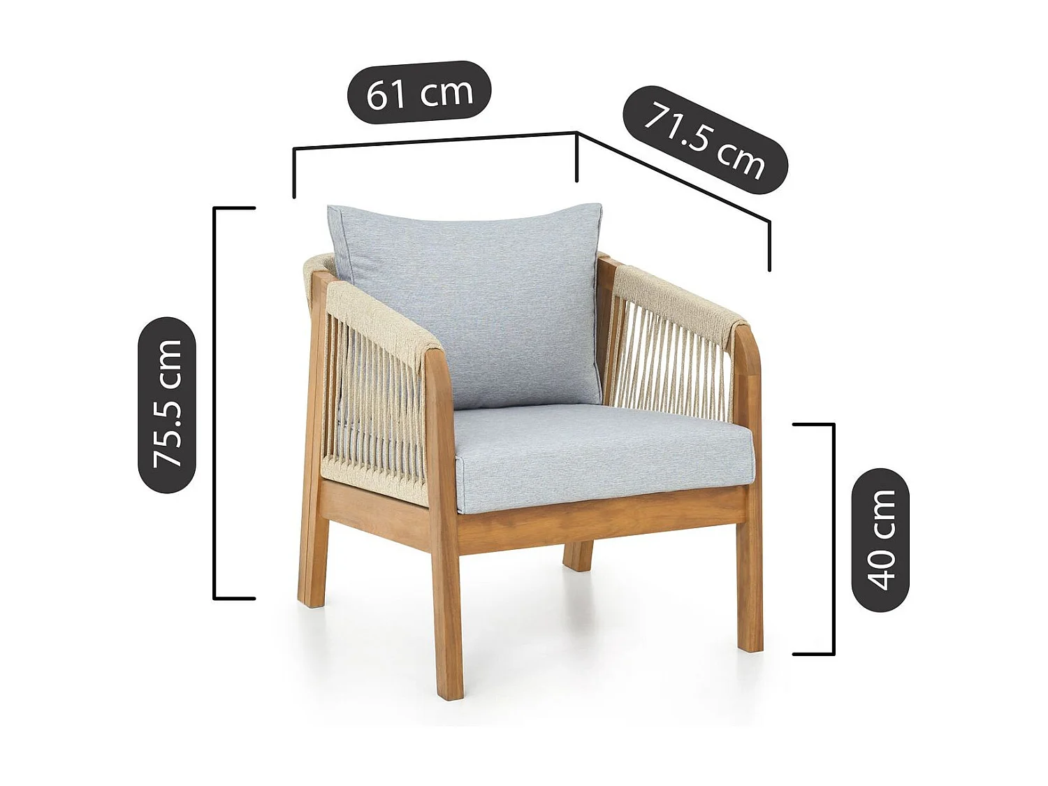 Lot de 2 fauteuils de jardin en bois FSC - coussins gris chiné - Symi