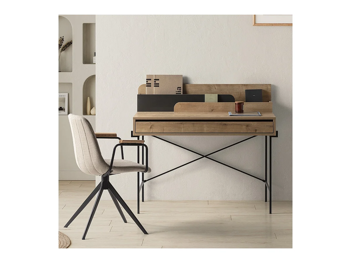 Bureau 1 tiroir effet chêne 113 cm - Rosaly