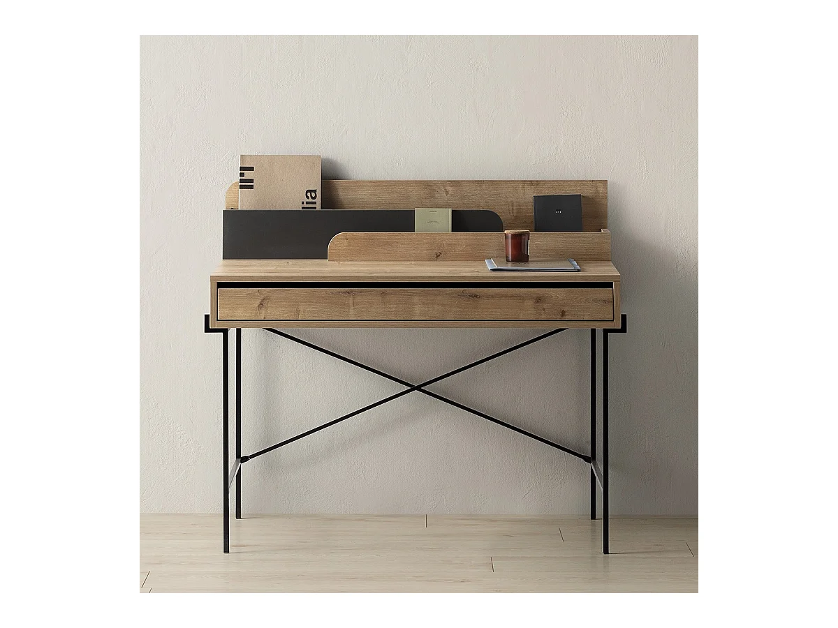 Bureau 1 tiroir effet chêne 113 cm - Rosaly