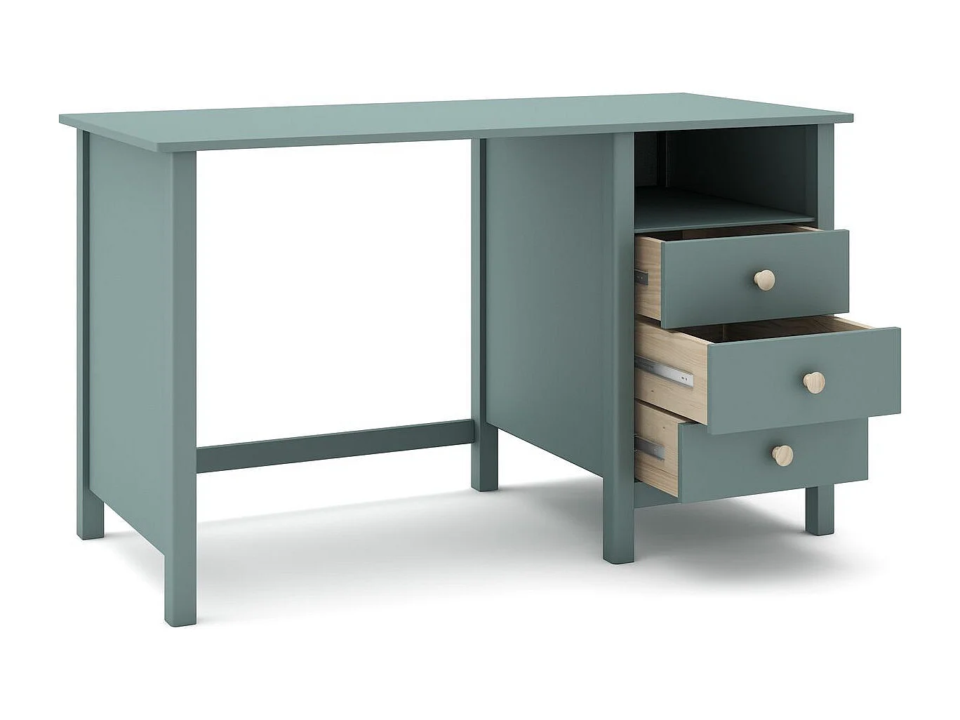 Bureau enfant 3 tiroirs en bois massif vert pétrole 120cm - Melvin