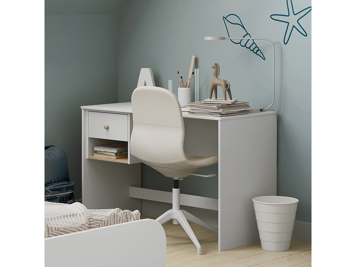 Bureau enfant 1 tiroir en bois blanc 110 cm - Elise