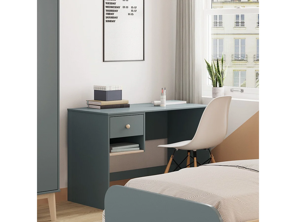 Bureau enfant 1 tiroir en bois vert kaki 110 cm - Elise