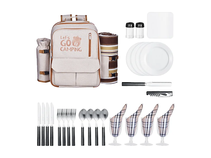 Plecak Termoizolacyjny SucceBuy dla 4 Osób, Plecak Piknikowy z Komorą Termoizolacyjną, Zestaw Talerzy i Sztućców, do Wędrówek