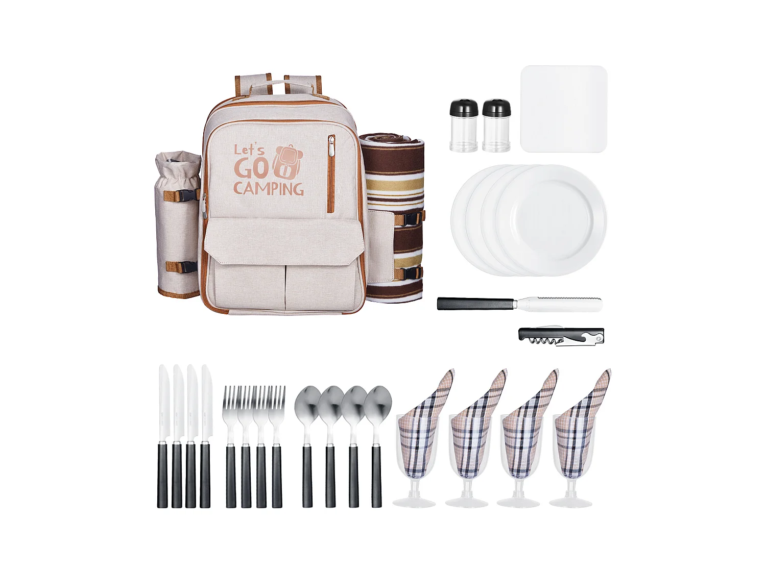 Sac à Dos Isotherme SucceBuy pour 4 Personnes, Sac à Dos de Pique-nique avec Compartiment Isotherme, Kit Assiettes et Couverts, pour Randonnée