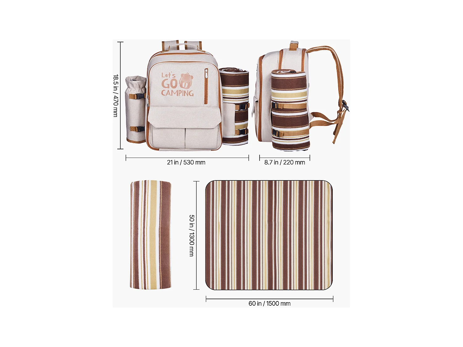 Sac à Dos Isotherme SucceBuy pour 4 Personnes, Sac à Dos de Pique-nique avec Compartiment Isotherme, Kit Assiettes et Couverts, pour Randonnée