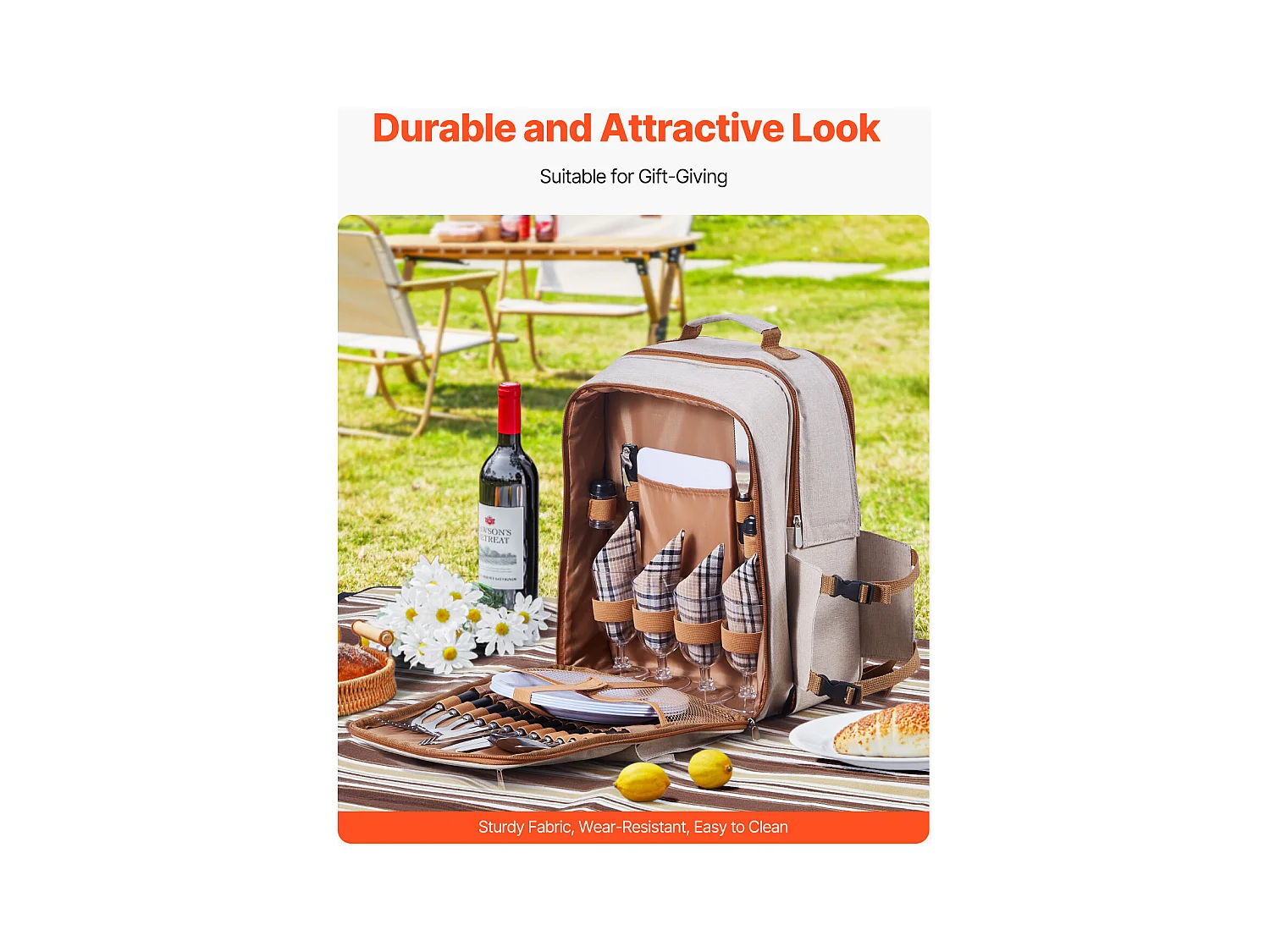 Sac à Dos Isotherme SucceBuy pour 4 Personnes, Sac à Dos de Pique-nique avec Compartiment Isotherme, Kit Assiettes et Couverts, pour Randonnée