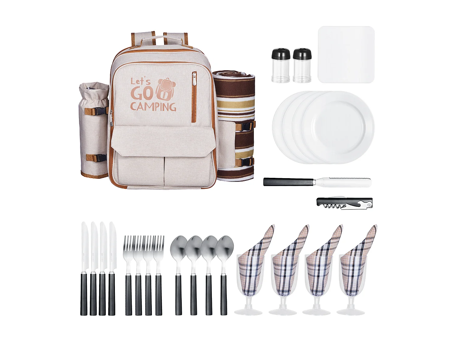 Sac à Dos Isotherme SucceBuy pour 4 Personnes, Sac à Dos de Pique-nique avec Compartiment Isotherme, Kit Assiettes et Couverts, pour Randonnée