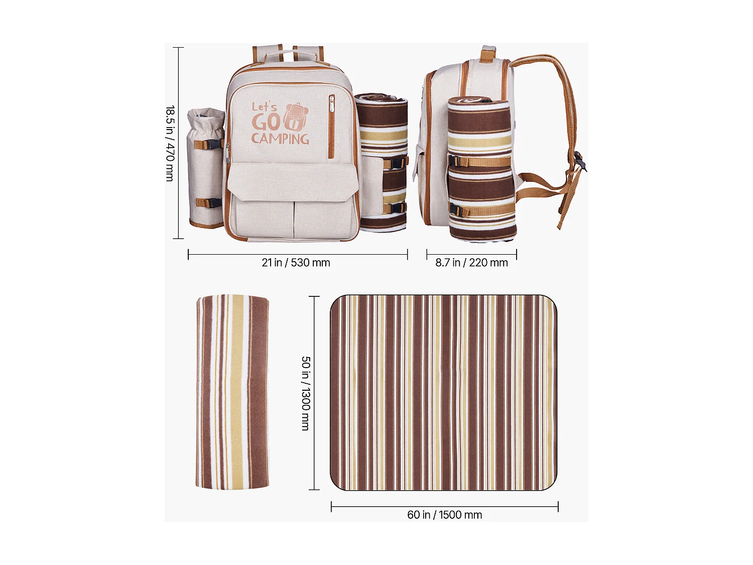 Sac à Dos Isotherme SucceBuy pour 4 Personnes, Sac à Dos de Pique-nique avec Compartiment Isotherme, Kit Assiettes et Couverts, pour Randonnée