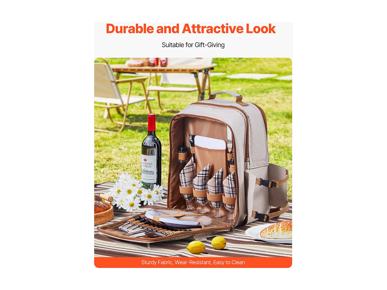 Sac à Dos Isotherme SucceBuy pour 4 Personnes, Sac à Dos de Pique-nique avec Compartiment Isotherme, Kit Assiettes et Couverts, pour Randonnée