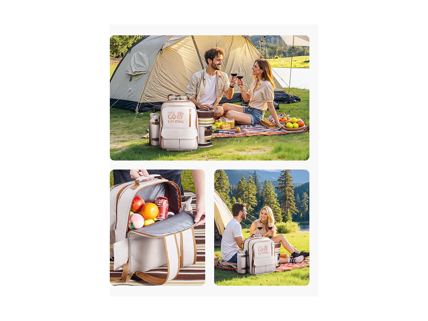 Sac à Dos Isotherme SucceBuy pour 4 Personnes, Sac à Dos de Pique-nique avec Compartiment Isotherme, Kit Assiettes et Couverts, pour Randonnée