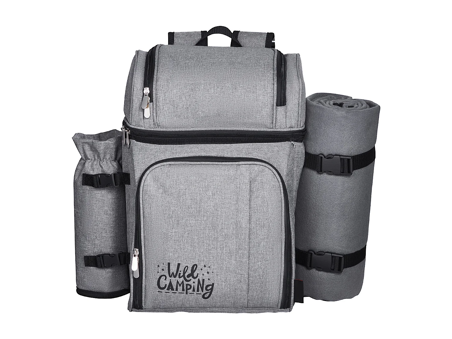 Sac à Dos Isotherme SucceBuy pour 4 Personnes, Sac à Dos de Pique-nique avec Compartiment Isotherme, Kit Assiettes et Couverts, pour Randonnée, Gris