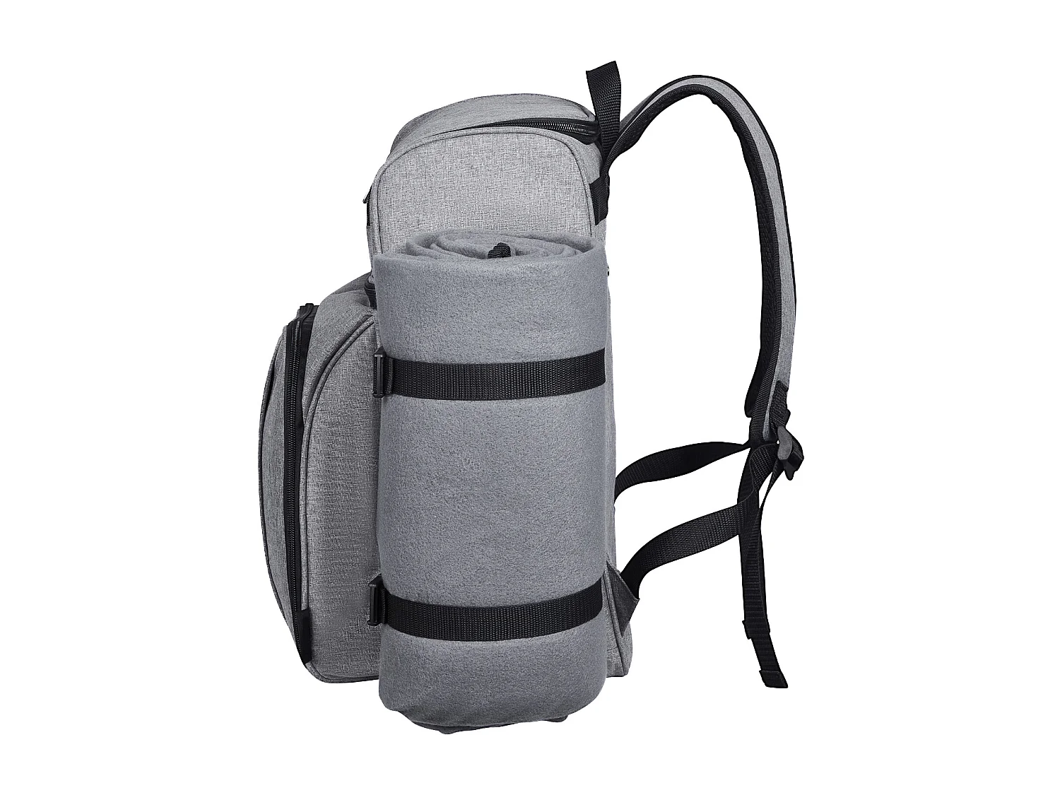 Sac à Dos Isotherme SucceBuy pour 4 Personnes, Sac à Dos de Pique-nique avec Compartiment Isotherme, Kit Assiettes et Couverts, pour Randonnée, Gris