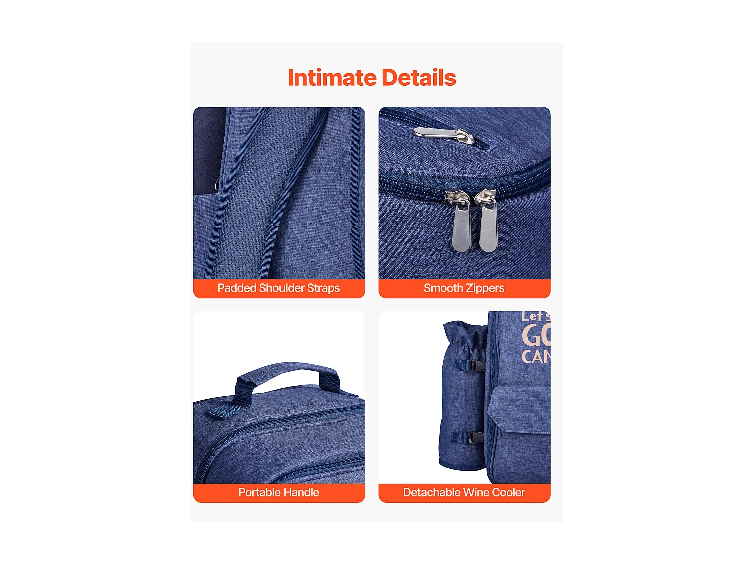 Sac à Dos Isotherme SucceBuy pour 4 Personnes, Sac à Dos de Pique-nique avec Compartiment Isotherme, Kit Assiettes et Couverts, pour Randonnée, Bleu Marine