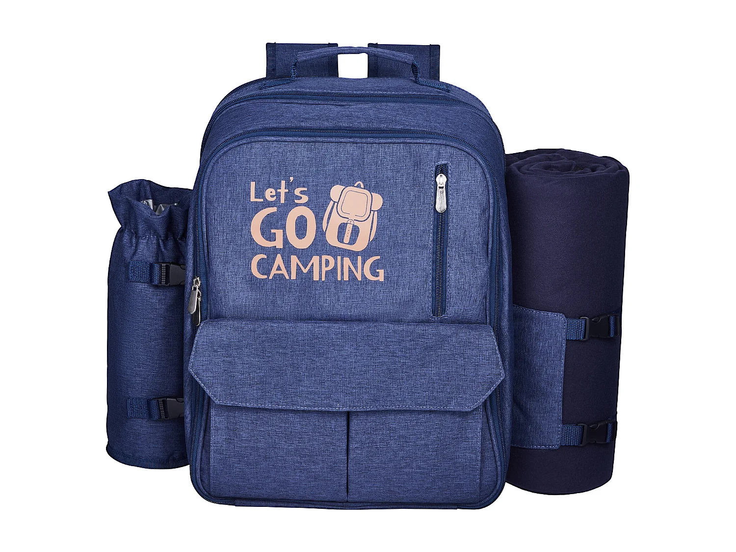 Sac à Dos Isotherme SucceBuy pour 4 Personnes, Sac à Dos de Pique-nique avec Compartiment Isotherme, Kit Assiettes et Couverts, pour Randonnée, Bleu Marine