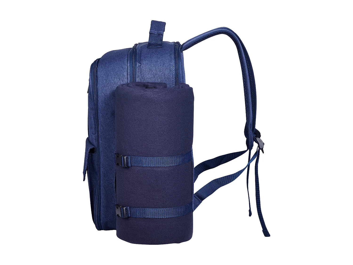 Sac à Dos Isotherme SucceBuy pour 4 Personnes, Sac à Dos de Pique-nique avec Compartiment Isotherme, Kit Assiettes et Couverts, pour Randonnée, Bleu Marine