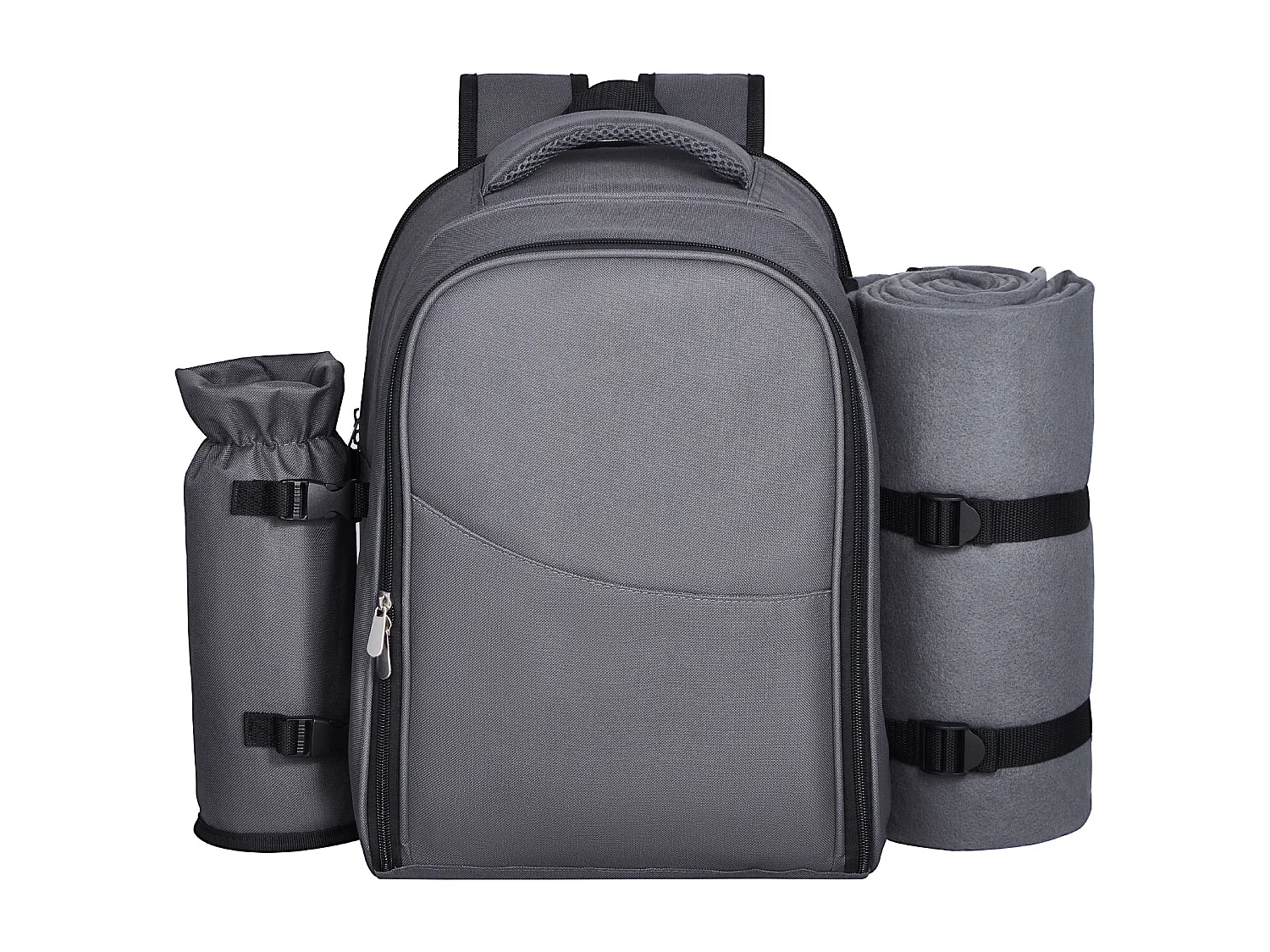 Isolierrucksack SucceBuy für 2 Personen, Picknickrucksack mit Isolierfach, Teller- und Besteckset, für Wanderungen, Grau