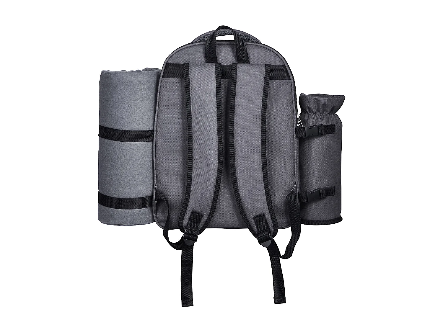 Isolierrucksack SucceBuy für 2 Personen, Picknickrucksack mit Isolierfach, Teller- und Besteckset, für Wanderungen, Grau