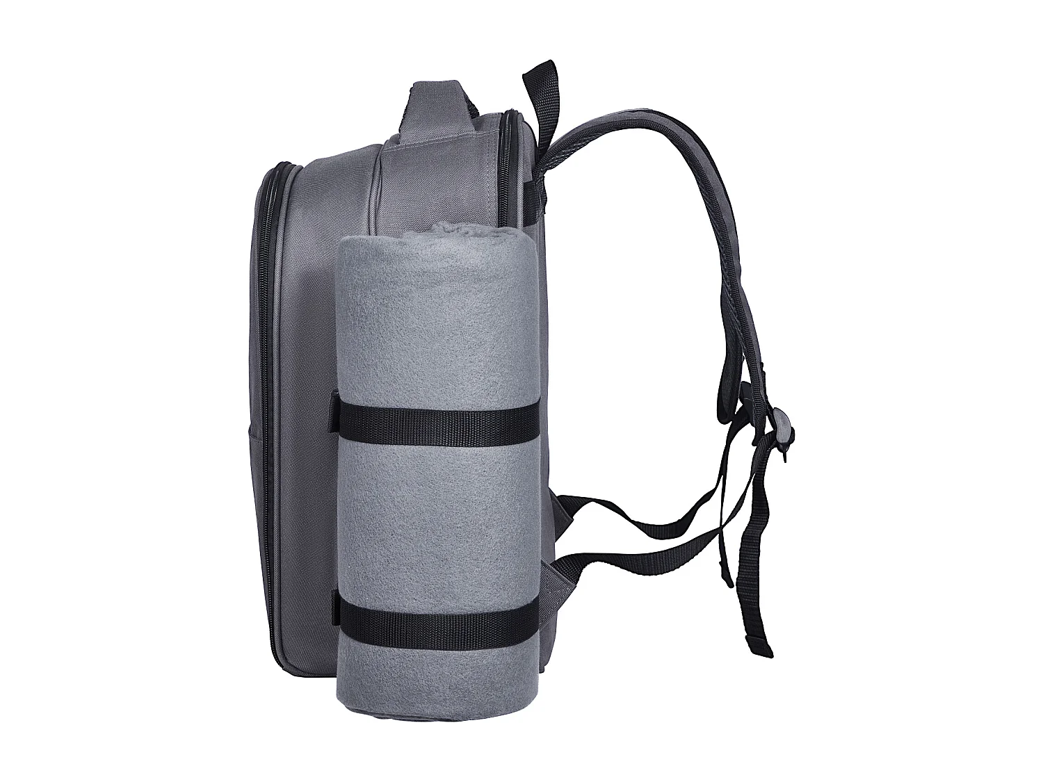 Isolierrucksack SucceBuy für 2 Personen, Picknickrucksack mit Isolierfach, Teller- und Besteckset, für Wanderungen, Grau