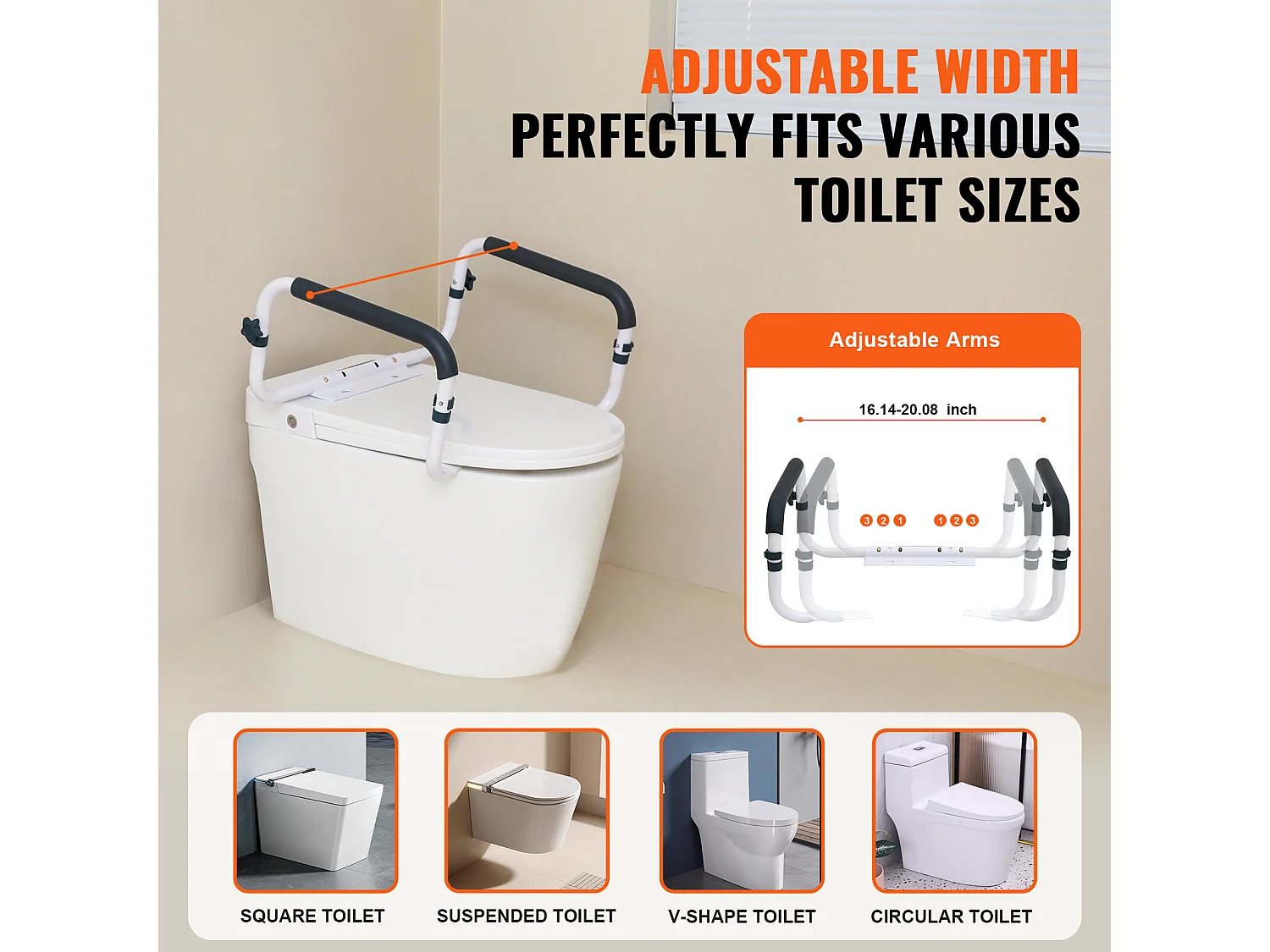 Barre d'Appui pour WC SucceBuy, Cadre Toilette Sécurisé en Acier Charge 136 kg, pour Sécurité des Handicapés