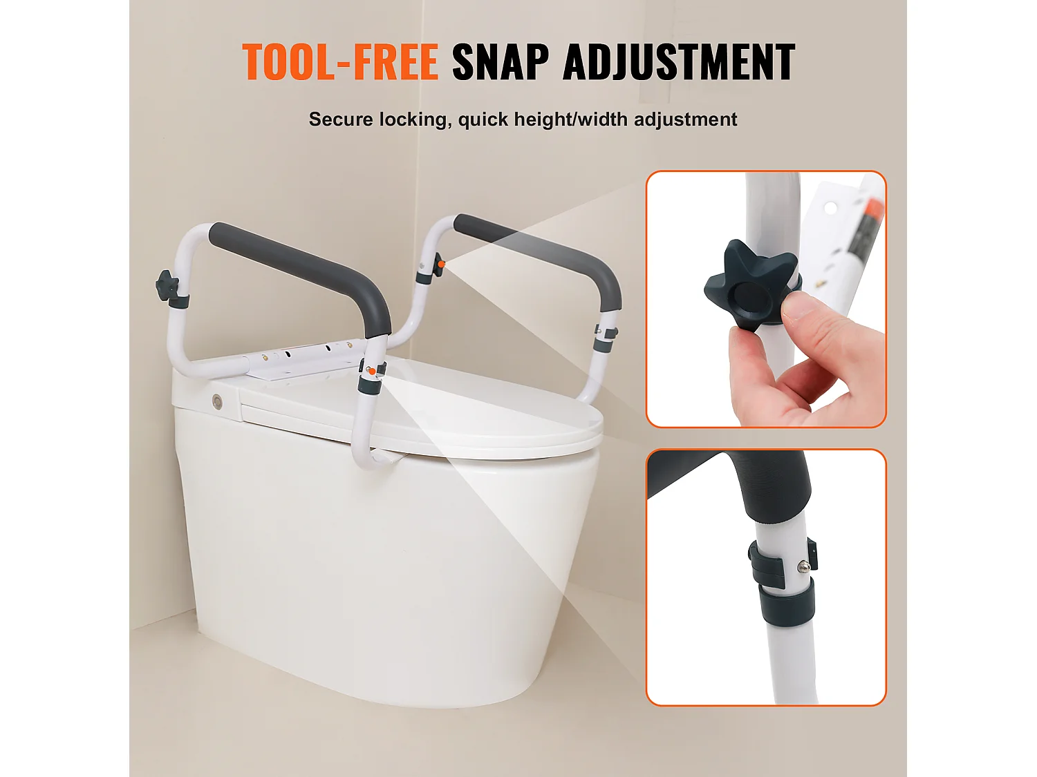 Barre d'Appui pour WC SucceBuy, Cadre Toilette Sécurisé en Acier Charge 136 kg, pour Sécurité des Handicapés