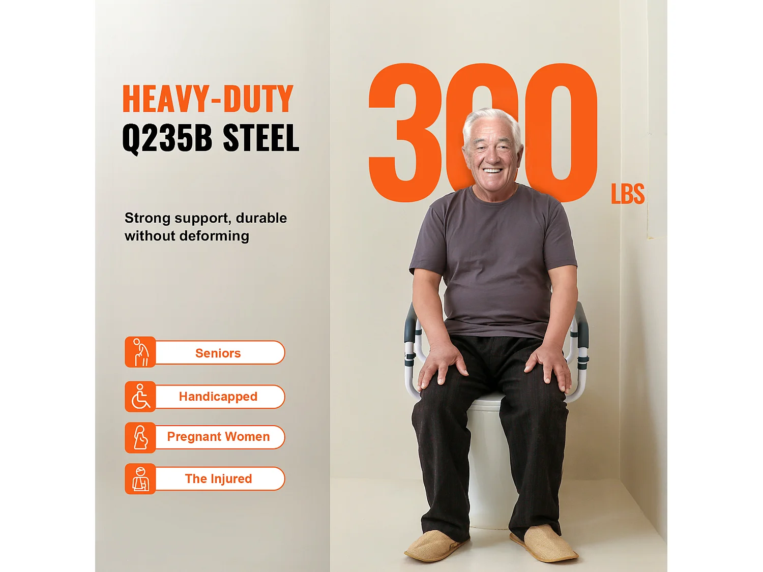 Barre d'Appui pour WC SucceBuy, Cadre Toilette Sécurisé en Acier Charge 136 kg, pour Sécurité des Handicapés