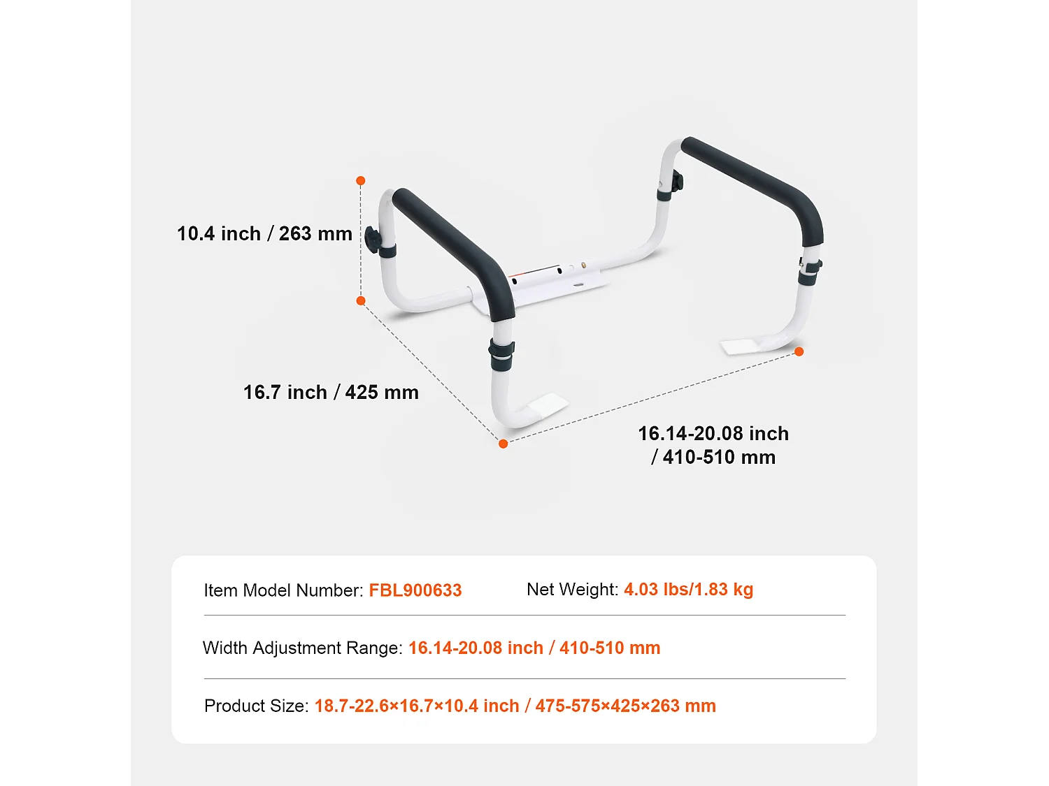 Barre d'Appui pour WC SucceBuy, Cadre Toilette Sécurisé en Acier Charge 136 kg, pour Sécurité des Handicapés