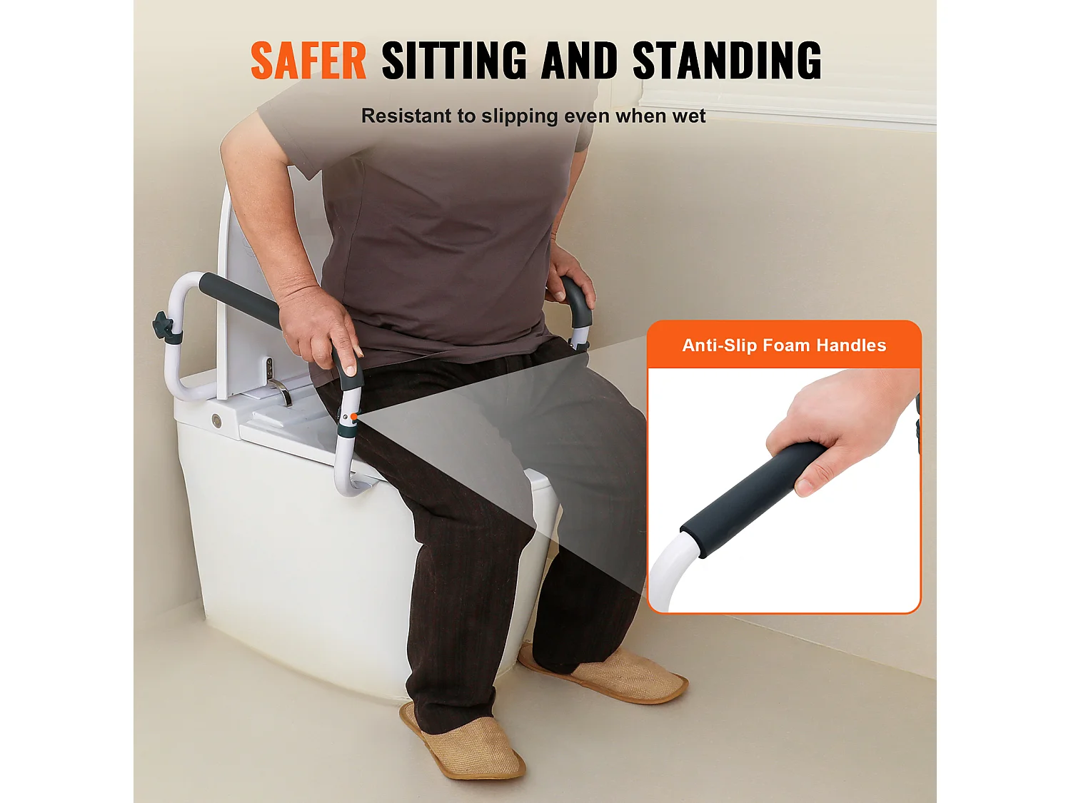 Barre d'Appui pour WC SucceBuy, Cadre Toilette Sécurisé en Acier Charge 136 kg, pour Sécurité des Handicapés