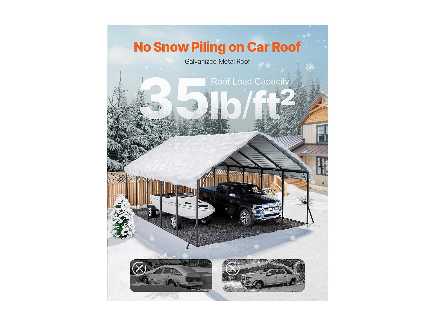 Carport SucceBuy, 5,8 x 7,45 m, Cochera Metálica Resistente, Refugio de Garaje Exterior con Estructura de Acero, para Camionetas, Barcos, Camiones y Tractores