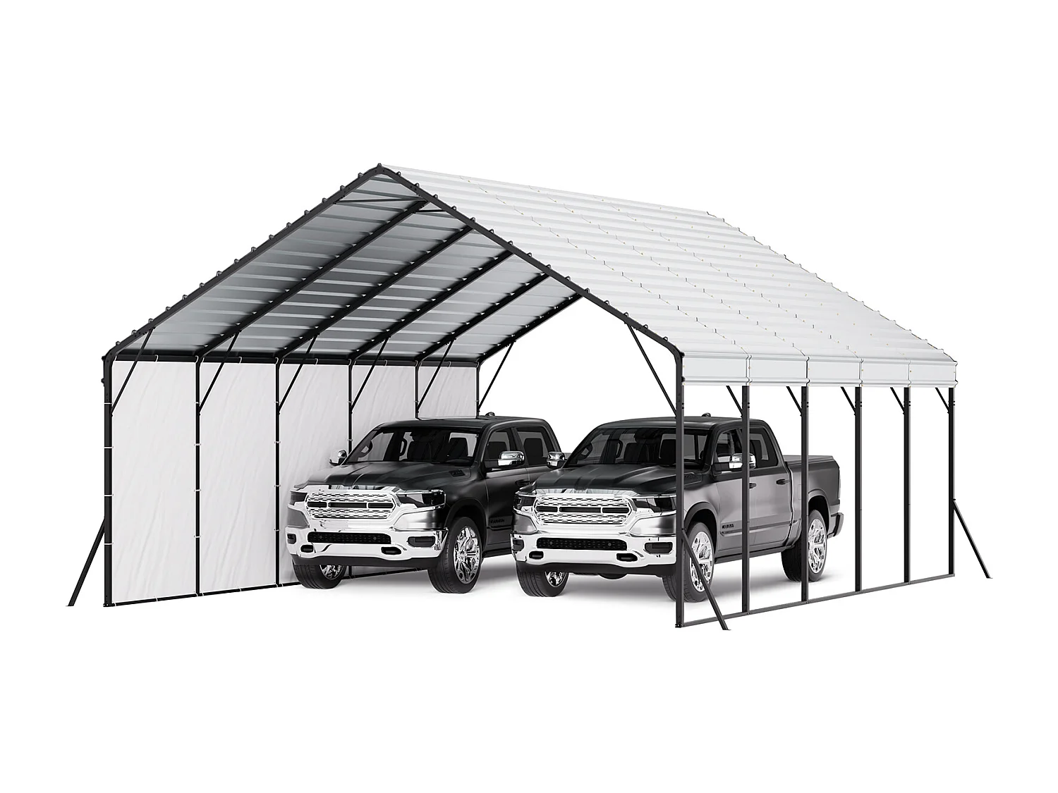 Carport SucceBuy, 5,8 x 7,45 m, Cochera Metálica Resistente, Refugio de Garaje Exterior con Estructura de Acero, para Camionetas, Barcos, Camiones y Tractores