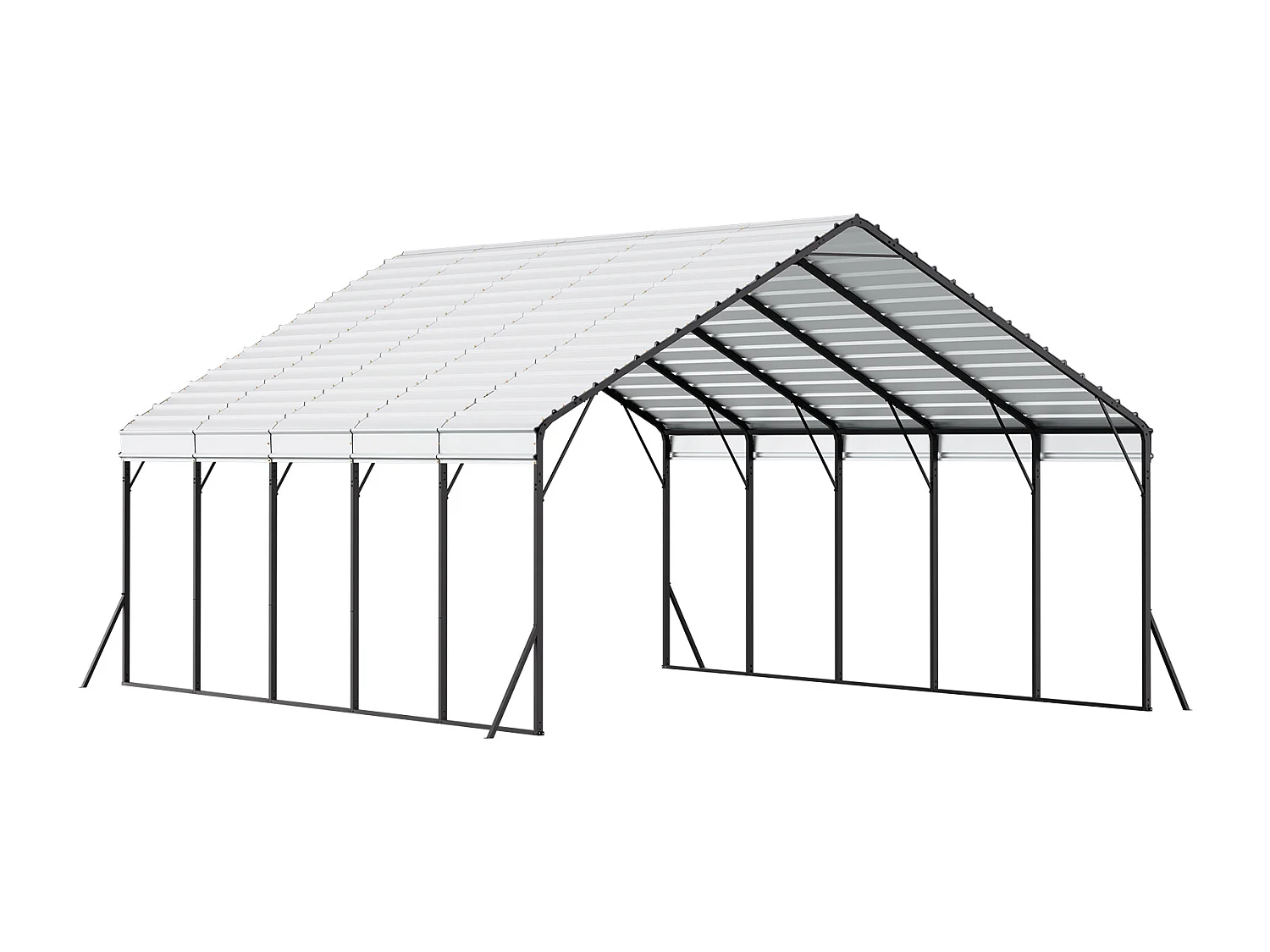 Carport SucceBuy, 5,8 x 7,45 m, Cochera Metálica Resistente, Refugio de Garaje Exterior con Estructura de Acero, para Camionetas, Barcos, Camiones y Tractores