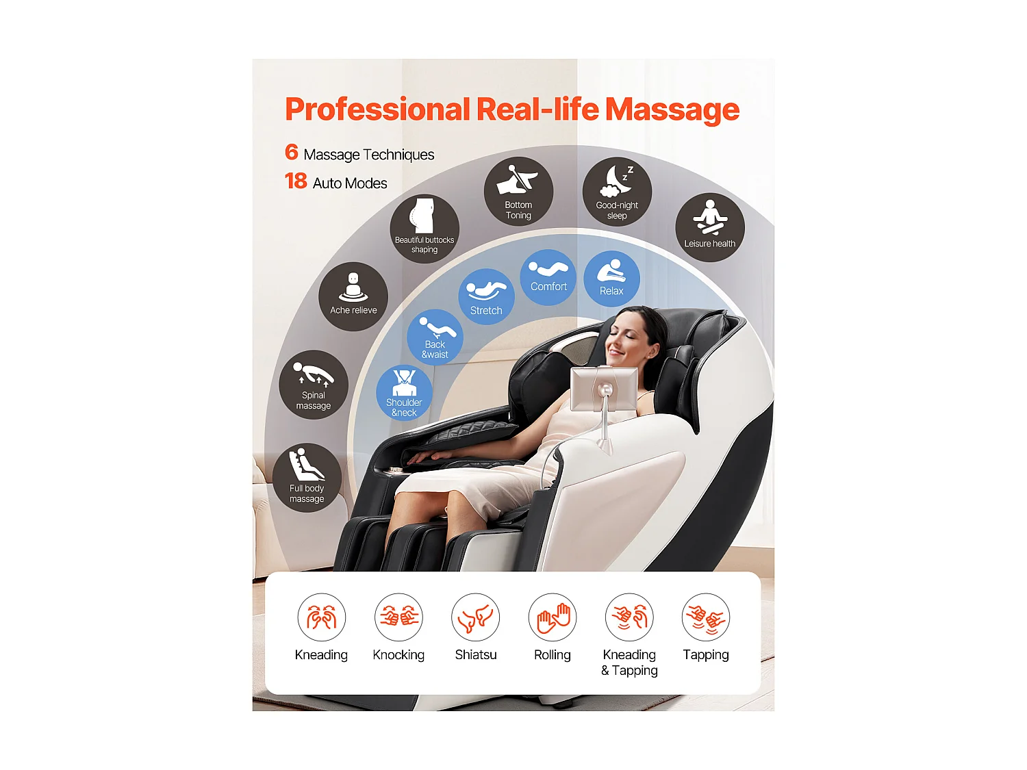 Massagestoel SucceBuy met SL-rail, 3D Relaxfauteuil, Massage-ontspanningsstoel, Zwaartekrachtloos, 18 Automatische Standen, Verwarming, met Intrekbaar Voetpedaal