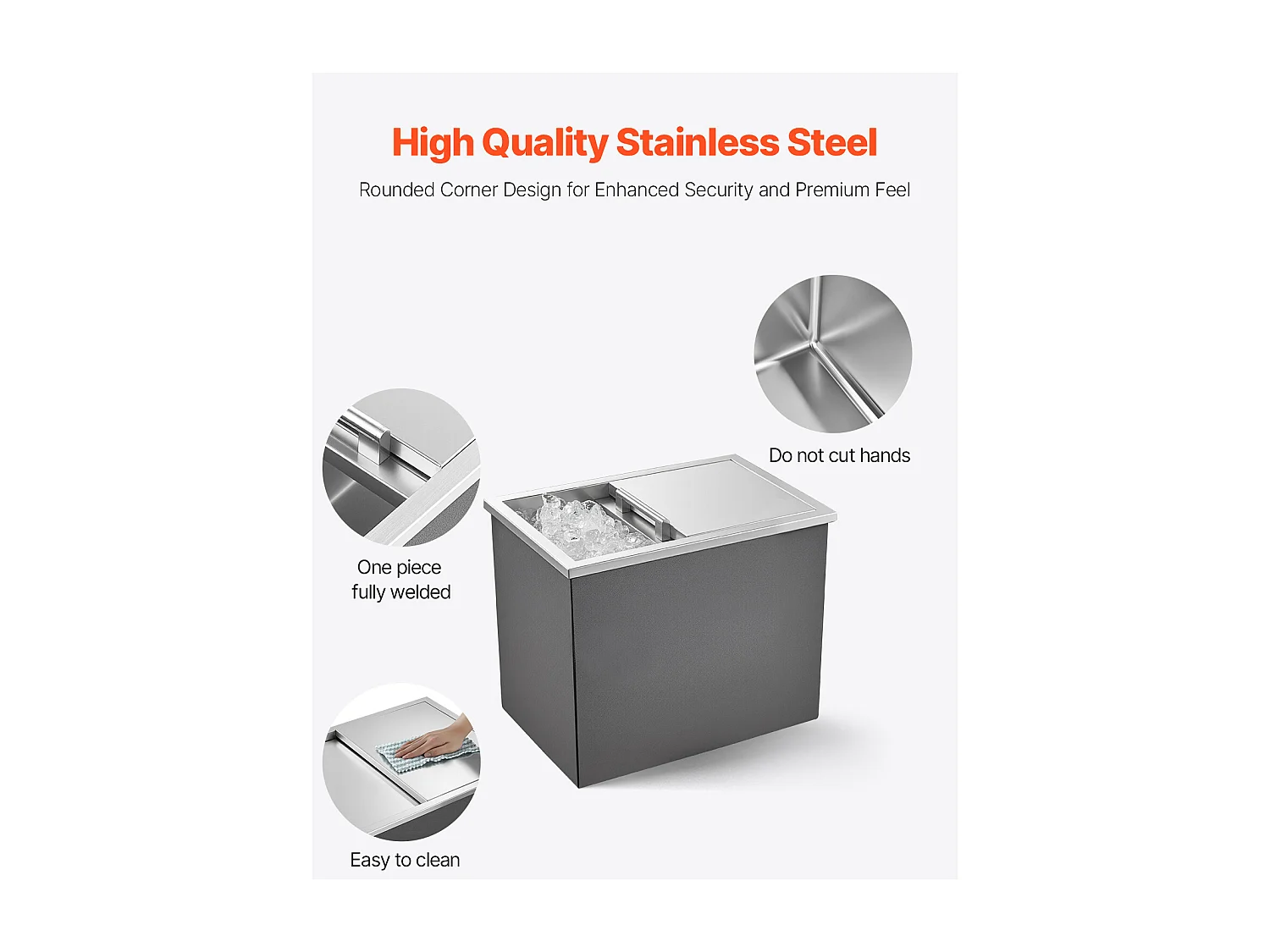 Glacière Encastrable SucceBuy en Acier Inoxydable, 45,5 x 30,5 x 38,5 cm, Bac à Glace Commercial de 27,1 L pour l'Extérieur, pour Vin et Bière Frais