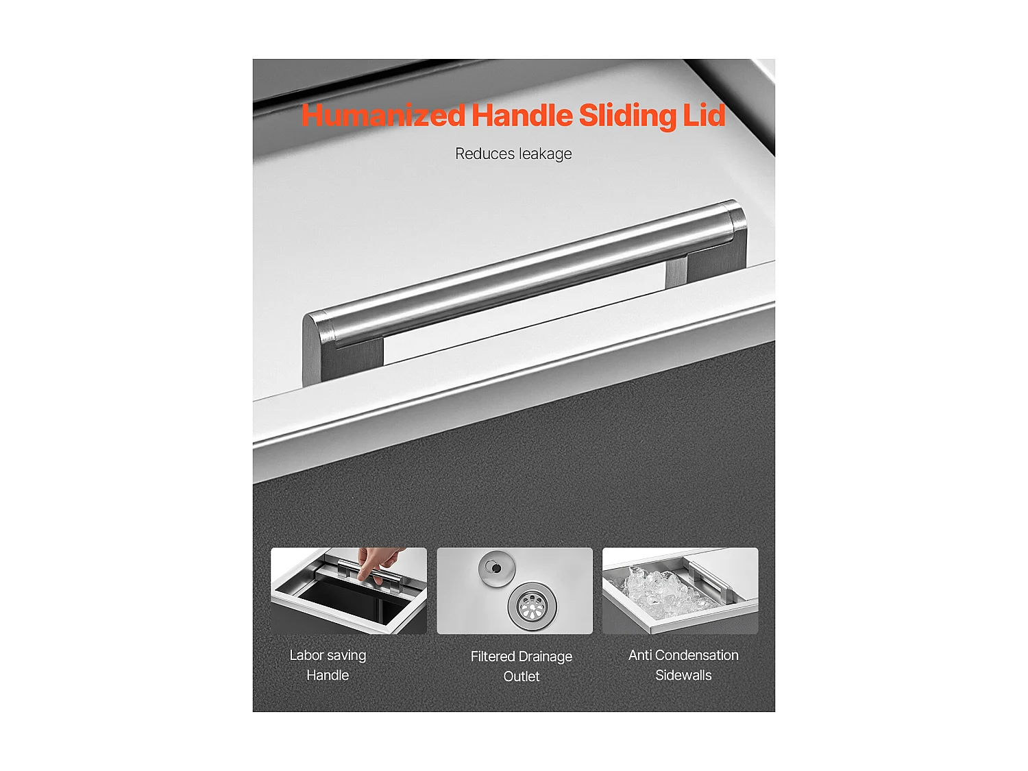 Glacière Encastrable SucceBuy en Acier Inoxydable, 45,5 x 30,5 x 38,5 cm, Bac à Glace Commercial de 27,1 L pour l'Extérieur, pour Vin et Bière Frais