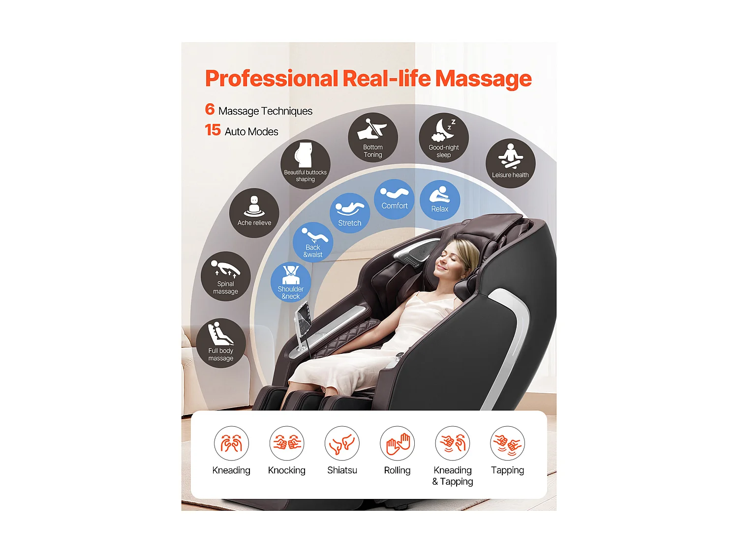 Fauteuil de Massage SucceBuy avec Rail SL, Fauteuil relaxation Massage 4D Inclinable, Zéro Gravité, Mode Étirement Yoga, Chauffage, avec Voix IA