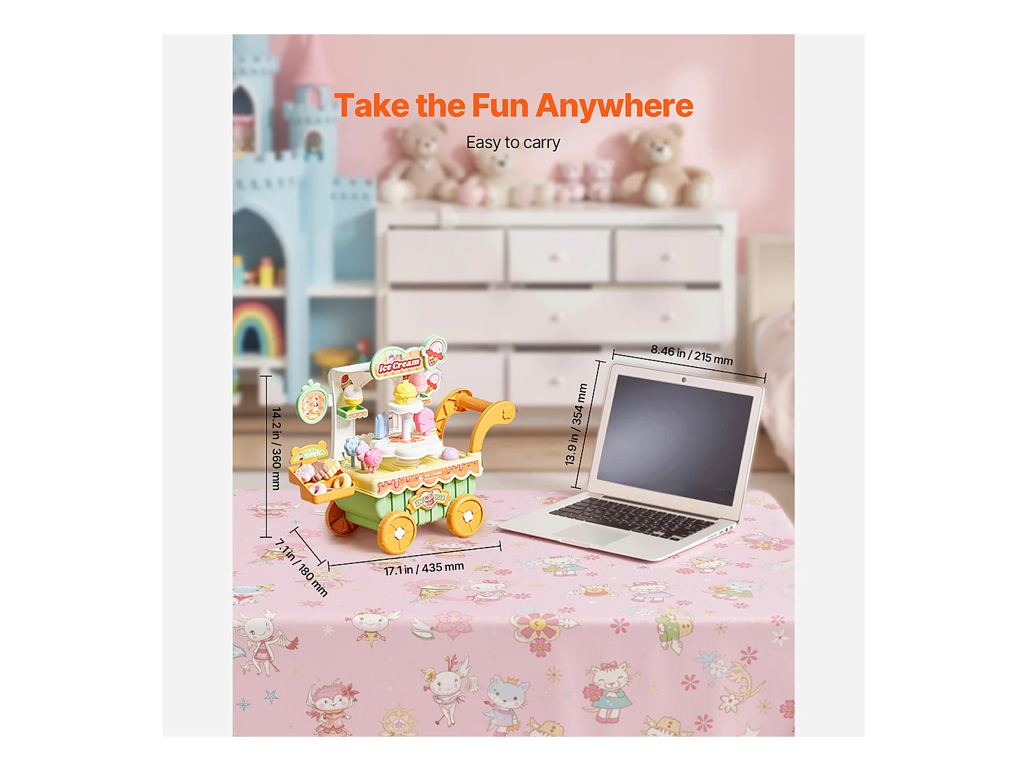 Chariot à Glaces pour Enfants SucceBuy, 27 Pièces, Jeu d'Imitation de Stand Glacier, avec Espace de Rangement, pour Tout-Petits de 3 Ans et Plus