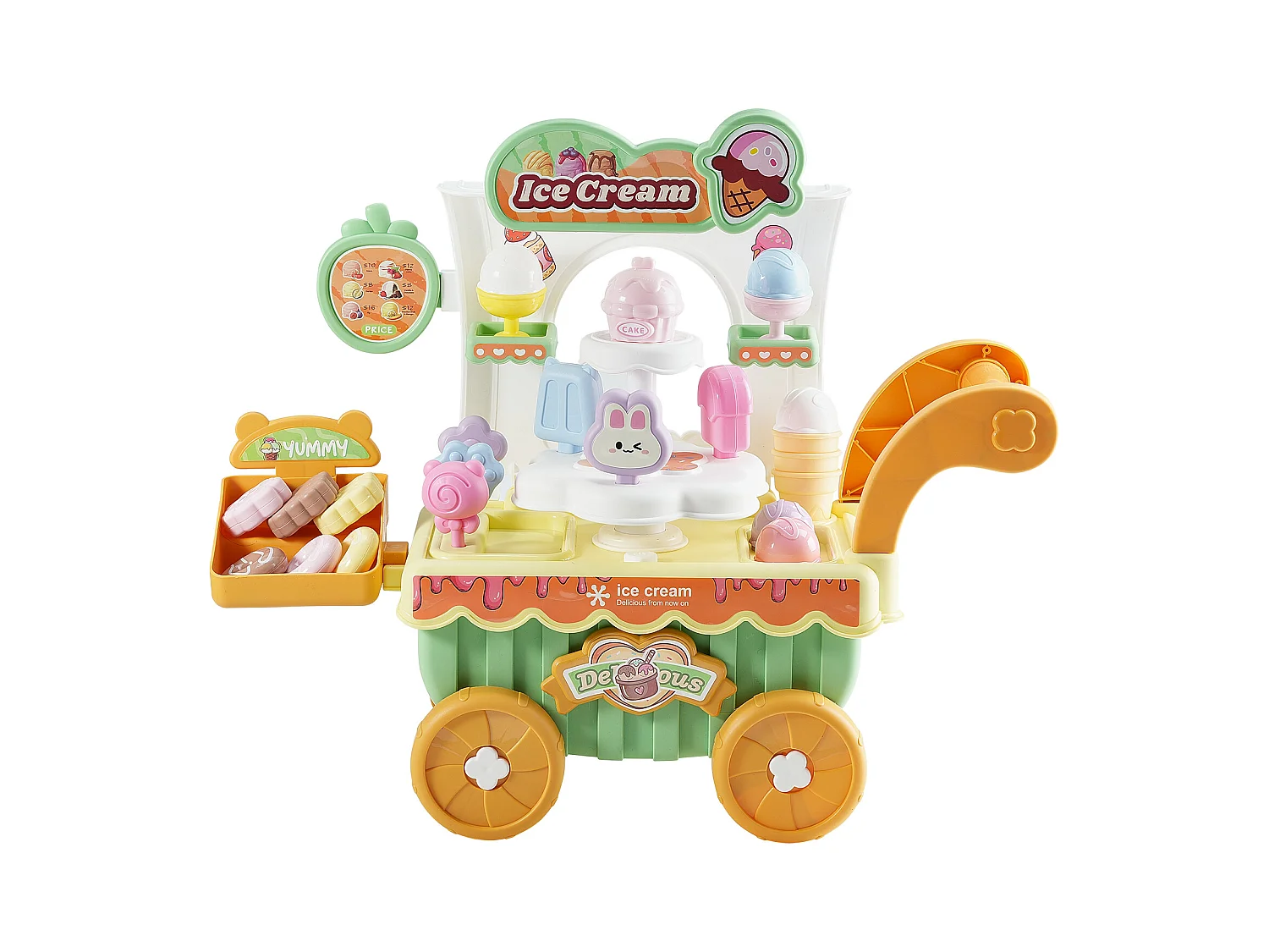 Chariot à Glaces pour Enfants SucceBuy, 27 Pièces, Jeu d'Imitation de Stand Glacier, avec Espace de Rangement, pour Tout-Petits de 3 Ans et Plus