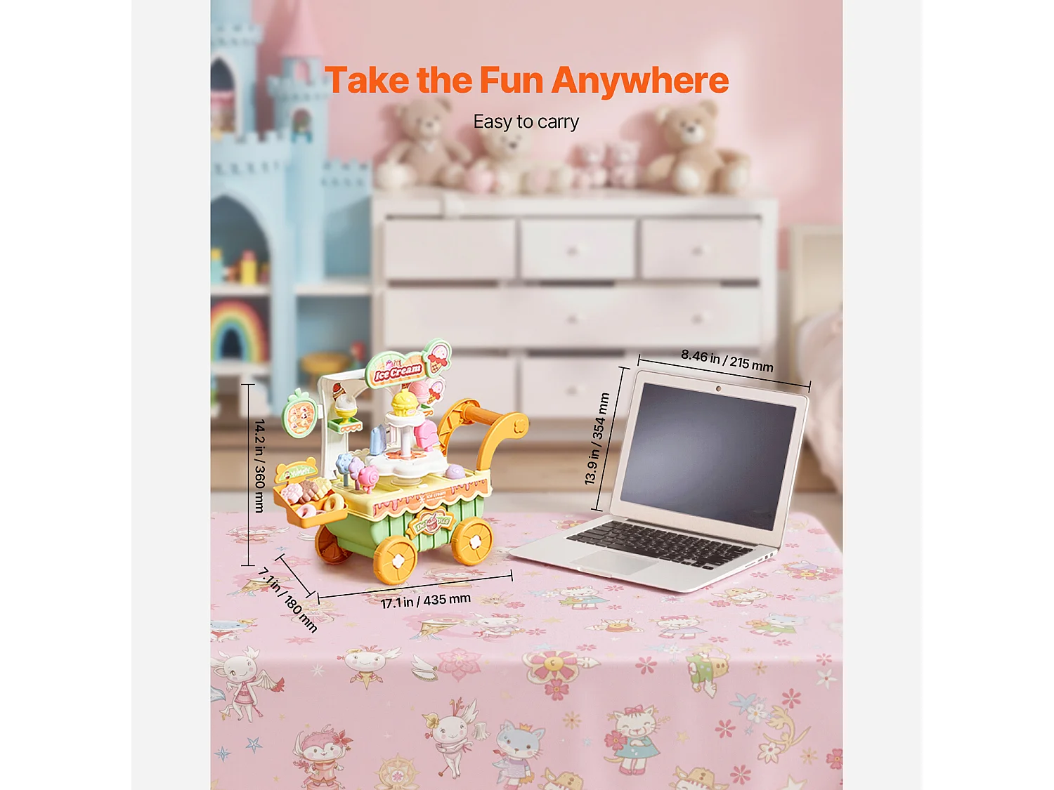 Chariot à Glaces pour Enfants SucceBuy, 27 Pièces, Jeu d'Imitation de Stand Glacier, avec Espace de Rangement, pour Tout-Petits de 3 Ans et Plus